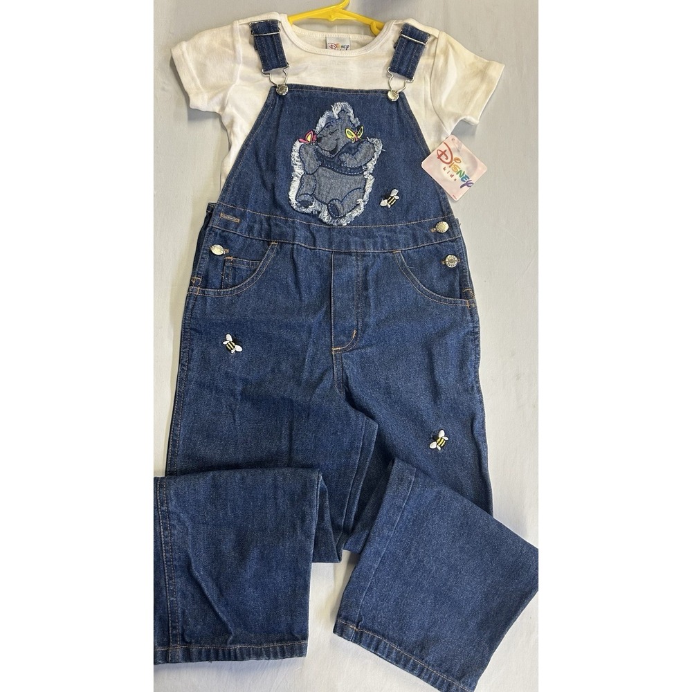 Vintage NWT Disney Kids Winnie The Pooh Overalls And Shirt Size Girls 4/5